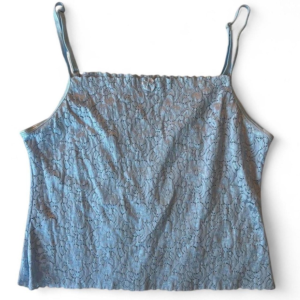 Eva Cervantes Baby Blue Lace Bandeau Crop Top Adjustable Straps Coquette Large